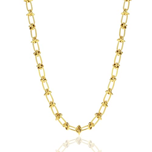 A Golden Cloud - A Golden Cloud Gold Necklace for Women 14K Gold Plated Chunky Gold Knotted Chain Necklaces Personalized Stainless Steel Gold Chain Chunky Necklaces for Women Trendy ﻿