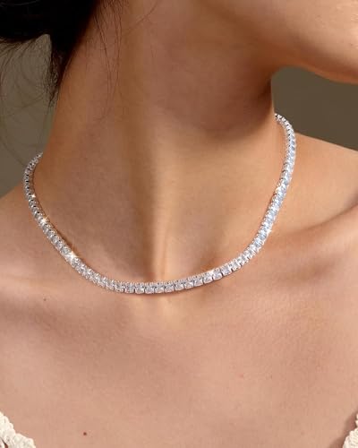 Mesovor Diamond Tennis Necklaces for Women, 18K/White Gold Plated Square Tennis Chain Choker | Bling Cubic Zirconia 3mm 4mm Statement Necklace Jewelry Gifts3