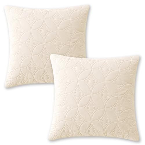 Image of HOKIPO 100% Leakproof Quilted Cushion Cover for Sofa 16x16 Inches, Set of 2, Bisque Beige (AR-6280-BGE*2)
