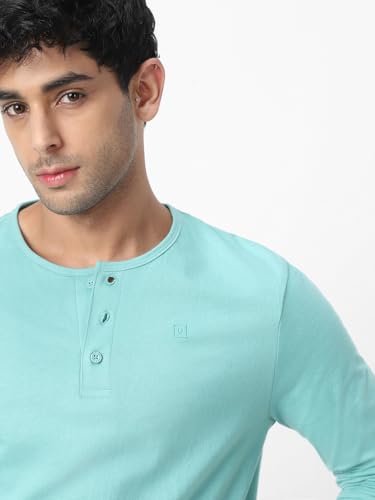 Image of Urbano Fashion Men's Solid Henley Neck Slim Fit Full Sleeve Cotton T-Shirt