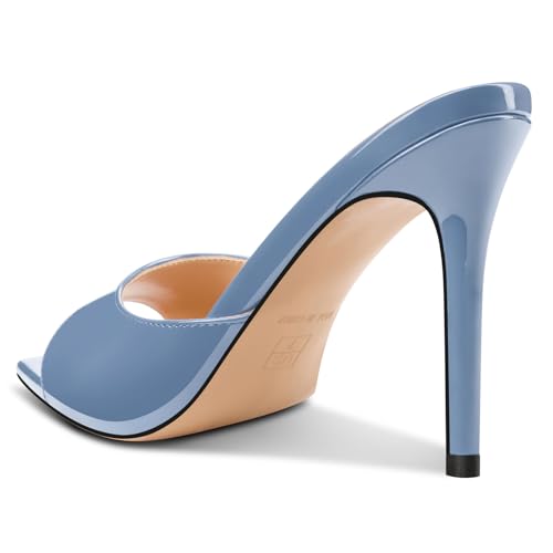 Image of TNYNFBEB Womens Stiletto High Peep Open Pointed Toe Sandals Mules Shoes Slip-on Slingback Office Party Dress Patent Leather Summer 3.9 Inches Heels