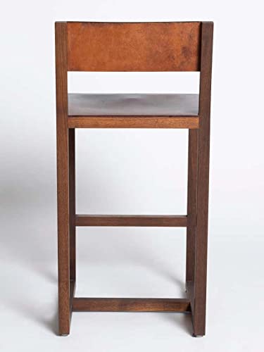 Image of OGESTA Solid Sheesham Wood Bar Chair for Kitchen Island & Breakfast Counter | High Back Wooden Bar Stool with Cushioned Seat | Rustic Walnut Finish | Home Bar & Dining Counter Chair (style 12)