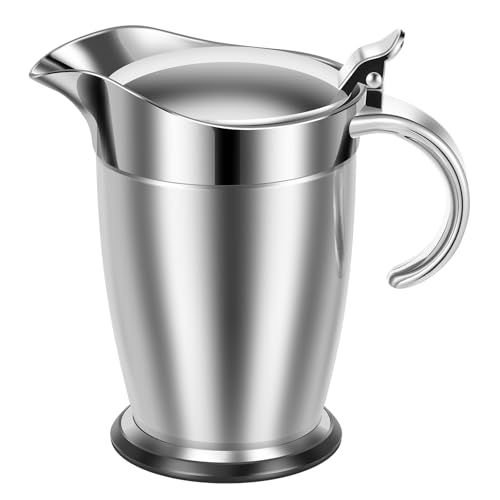 Gravy Boat with Lid 750ml Stainless Steel Insulated Gravy Jug Sauce Pitcher Portable Double Wall Warmer Pitcher Sauce Jug for Family Dinner Christmas Birthday Party (Silver(750ml))