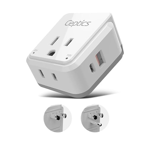 Image of Ceptics Travel Adapter India to Japan, Philippines Power Travel Plug Adapter Set, 20W PD & QC, Dual USB & USB-C 3.1A - 2 USA Socket - Compact - Use in USA, Bahamas, Canada Includes Type A, Type B