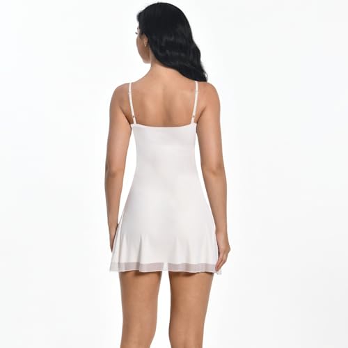 Image of Women Floral Mini Dress Bohemian Spaghetti Strap Sleeveless Bodycon A-Line Dress Short Cami Swing Dress Clubwear Y2K (US, Alpha, Small, Regular, Regular, Mesh White)