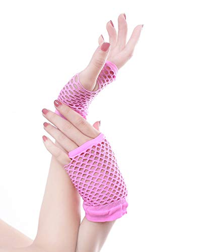 Lace Up Gloves Stretchable Fingerless Neon Fishnet Gloves (10 Pairs) for Parties, Costumes - Assorted Colors (Color : Light blue) (Pink)