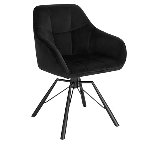 WOLTU Silla de Comedor Giratoria Tapizada en Terciopelo Suave Ergonomica con Respaldo y Brazos para Salón y Dormitorio Patas de Metal, Negro, BH365sz-1