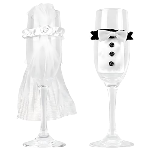 JUGUTA Hochzeitsdeko Für Champagnerglas Sektglasüberzug Hochzeit Deko Mr & Mrs Glasdekoration Geschenke Für Brautpaar Braut Und Bräutigam Tischdeko Jga Verlobung Jubiläum Mini Kleid