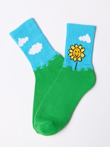 Image of The Souled Store Sunshine Graphic Unisex Crew Socks - Comfortable Cotton Everyday Wear