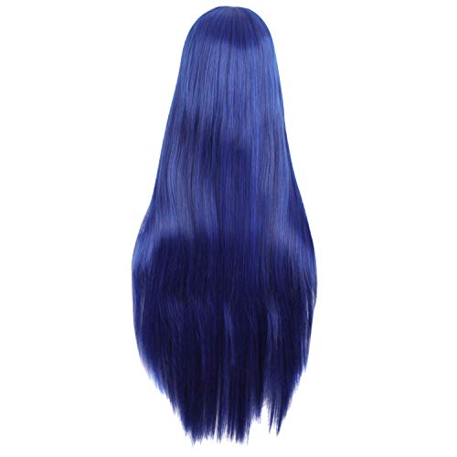 MapofBeauty 32" 80cm Long Straight Anime Costume Cosplay Wig Party Wig (Dark Blue/Black)