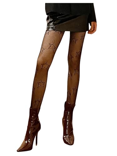 Women's Y2K Star Patterned Tights Sheer Mesh Fishnet Tights Sexy High Waisted Stockings Pantyhose