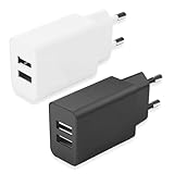 Chargeur USB 5V/2A 10W Double Port – Pack de 2 Adaptateurs Secteur Universels Type C Européen,Compatible avec iPhone, Samsung, Redmi,Oppo, Huawei, Moto, Nokia, Tablettes et Appareils USB–Noir & Blanc