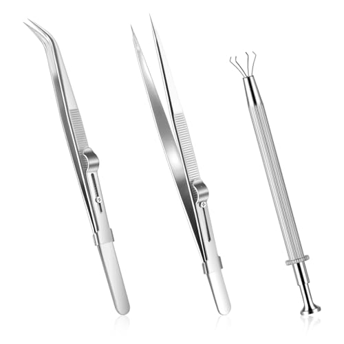Mabor 3Pcs Piercing Ball Grabber Tool Set, Piercing Tools For Changing Jewelry Stainless Steel Jewelry Locking Tweezers For Tiny Objects IC Chip Electronic Components
