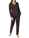 Schiesser Damen Schlafanzug lang mit Knöpfen weicher Baumwolle/Modal Mix durchgeknöpft
