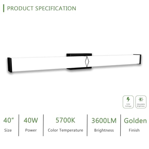 Image of 40 Inch Bathroom Vanity Light 3600LM, 5700K Daylight White Modern Bathroom Light Dimmable, AC 120V 40W Matte Black LED Vanity Lighting Fixtures Wall Sconce ETL Certified, 1Pack
