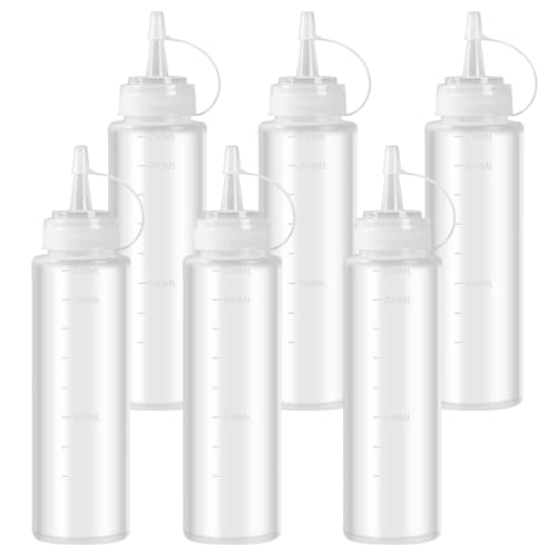 6 Stück 240 ml Squeeze Flasche, Quetschflasche, Plastik Saucenflasche mit Kappe, Squeeze Condiment Flaschen, Dosierflasche für Mayonnaise Soßen Olivenöl Malen Pigment Ketchup Spender Flasche