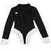 HGKPFGTF Women's Long Sleeve Bodysuit Deep V-Neck Lace Ruffle Sexy Thong Bodysuits Y2K Fashion Going Out Tops,Black,L