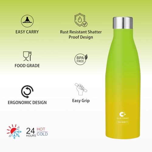 Image of Clay Craft Vacbott Gerald Double Tone Double Walled|18 Hours Hot and 24 Hours Cold Vacuum Insulated|Thermosteel|Flask 1000ml|2 Pcs, Steel Bottles for Travelling|BIS Certified|1Year Limited Warranty