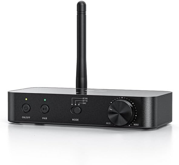 Diagram illustrating Bluetooth Receiver (RX) mode with a smartphone connecting to BTA30, and outputting to wired headphones, amplifier, or active speakers.