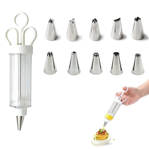Deviled egg piping tool with with 10 Piping Tip Even and Precise Filling Deviled Egg Injector Piping Tool deviled egg maker for Parties & Holiday Appetizers Ideal for Parties BPAFree