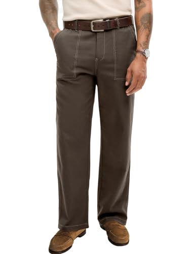 HOTake Men's Casual Cotton Linen Pants Relaxed Fit Flat Front Expandable Waist Trousers