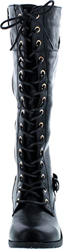 Forever Link 43218-82911 Women'S Strappy Lace-Up Knee High Combat Stacked Heel Boot Black 7.5 B(M) Us thumb #7