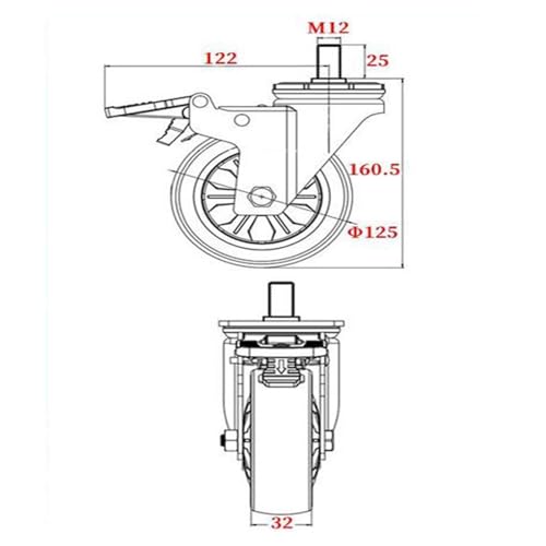 Roulette silencieuse 5 pouces M12 pour déplacer vos machines sans effort