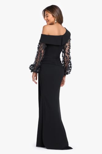 Image of Xscape Women's Betsy & Adam Women's Metallic V-Neck Long Sleeve Flowy Floor Length Dress