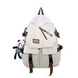 DUNBRI Korean Style Large Capacity Backpack Multifunctional Side Pockets Women Travel Backpack Laptop Bag Men Gym Bag (White)
