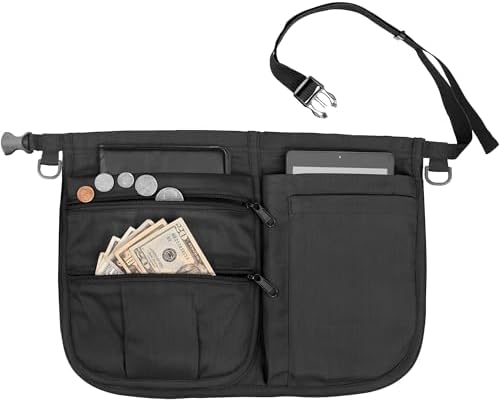 Mini Waist Apron (Black) 5 Pockets with Zippers & Adjustable Clip Belt For Kitchen Cooking Restaurants Waiters Servers BBQ