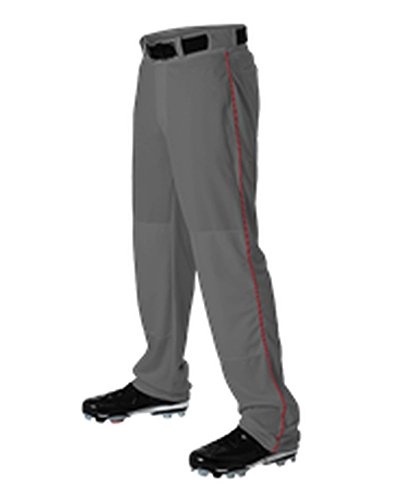 Alleson Adult Baseball Pant with Braid Charcoal, Scarlet 3X 605WLB 605WLB-CHSC-3X