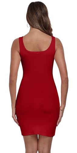 Image of Qaffier Summer Dresses for Women Sexy Mini Dress Ribbed Knit Fitted Square Neck Bodycon Party Club Tank Dresses