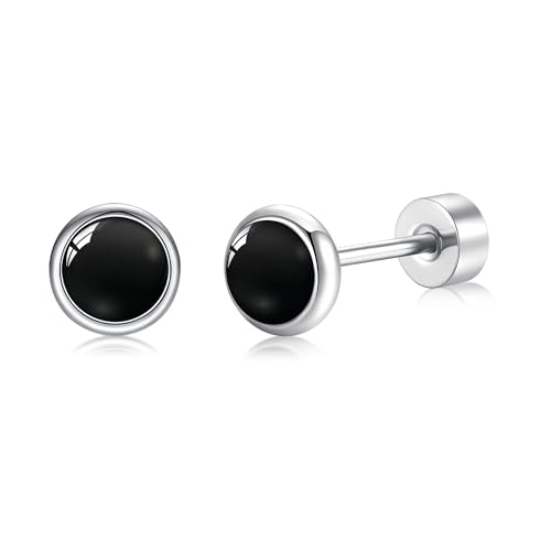 BLISI Black Onyx Pure Titanium Stud Earrings 4mm Natural Stone Women Earrings Hypoallergenic Gemstone Earring for Sensitive Ears 20G Ideal Gifts for Mom