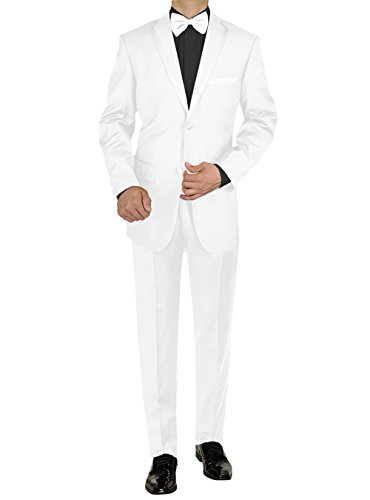 GN GIORGIO NAPOLI Men's Tuxedo Suit 2 Button Jacket Flat Front Adjustable Pant (50 Regular US / 60R EU, White)