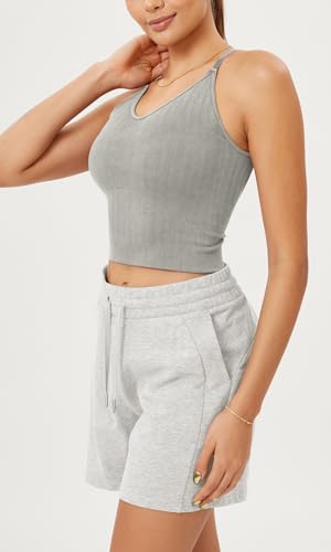 ODODOS Seamless Padded Sports Bra for Women Criss-Cross Back Longline Wirefree Brami Ribbed Crop Tank Tops3