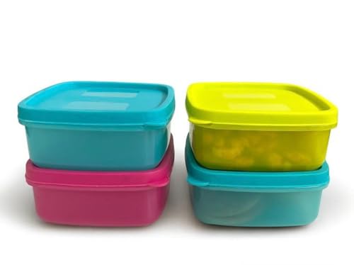 Image of C.S.M CSM Plastic Pet Square Storage Boxes, Set of 4 (330ml Each), Multicolour, Air Tight, Kitchen Organiser, BPA Free, Microwave Safe, Dishwasher Safe, Stackable