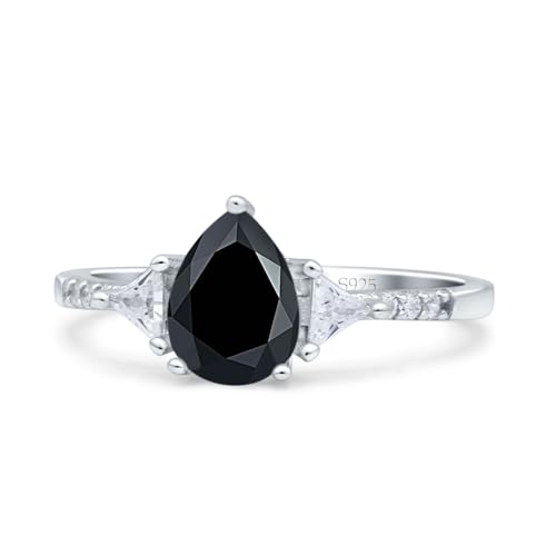 Art Deco Pear Teardrop Natural Black Onyx Vintage Style Triangular Cubic Zirconia Wedding Engagement Ring Solid 925 Sterling Silver Gift For Her