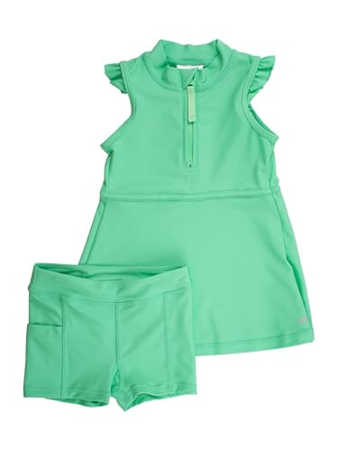 RuffleButts Girls UPF50+ Athletic Sleeveless Zip Ruffle Sleeve Active Dress - Spring Bud 5