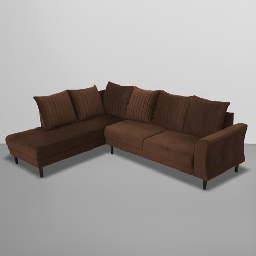 Image of Gratly LHS 4 Seater L Shape Sofa Set for Living Room (Brown Colour) Premium Fabric Sofa