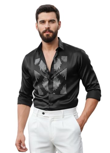 Image of IndoPrimo Men's Satin Shirt for Party, Formal and Casual Wear - Stylish and Trendy Designer Full Sleeve Shirt for Men