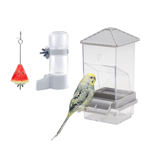 Mangeoire Oiseaux avec Ensemble d'alimentation (mangeoire, Abreuvoir, Fourchette à Fruits) pour perruches, canaris, mésanges et Autres Petits Oiseaux