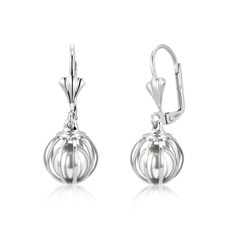 ALEXCRAFT 925 Sterling Silver Pearl Dangle Drop Earrings for Women Trendy Hypoallergenic Leverback 14k Gold Plated Lightweight Ball Pearl Earrings Dangling Statement Freshwater Pearls Jewelry Gifts