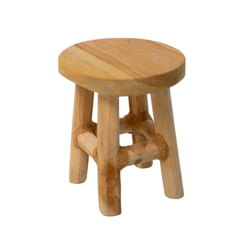 mgc24 Teakholz-Pflanzenhocker - Stabiler 4-Bein Blumenständer aus Massivholz, handgefertigt aus Echtholz, vielseitig & pflegeleicht, vormontiert - Perfekt für Wohnzimmer, Garten, Deko - 17cm x 15cm