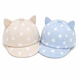 Pack 2 Gorros Bebé Verano Algodón – Gorras con Orejitas, Ajuste Elástico Suave, Transpirables, Protección Solar – Talla 40-43 cm (0-6 Meses) Beige y Azul (Beige-Azul)