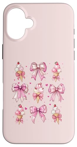 アイスクリームコーン ストロベリーガール ピンク コケット リボン スマホケース iPhone 16 Plus 用