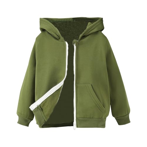 Kids Zip up Cotton Jackets Plain Fleece Warm Hooded Coats with Pockets Boys Girls Ribbed Cuffs Long Sleeve Outwear