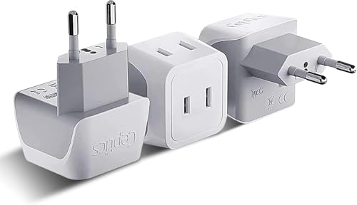 Ceptics European Travel Plug Adapter Europe Power Adaptor Charger Dual Input - Ultra Compact - Light Weight - USA to any Type C Countries such as Italy Iceland Austria and More (CT-9C) white