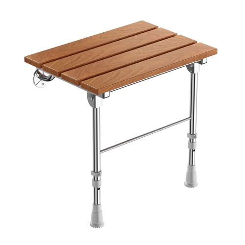 IIIIQQIIII Folding Shower Seat Wall Mounted, Teak Wood