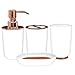 Blue Donuts Bathroom Accessories Set, Toothbrush Holder, Soap Dispenser, Rose Gold and White, 4 Piece