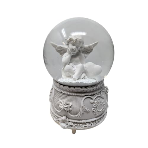 Angelic Musical - Palla di neve da 100 mm, funzionamento a batteria con intricata statuetta di angelo, richiede 3 batterie AAA (non incluse) (design B)